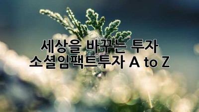 세상을 바꾸는 투자 🌏 소셜임팩트투자 A to Z
